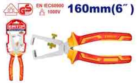 Insulated Wire Stripping Pliers 6"/160mm, Black Finish, Insulated Handle, 1000V Safety